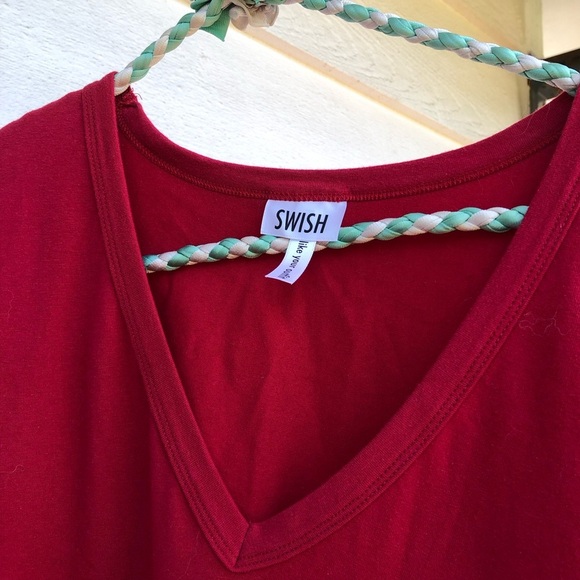 Swish Red Long Sleeve V-Neck top-20”across- dress up or down- jeans -leggings - Picture 2 of 10